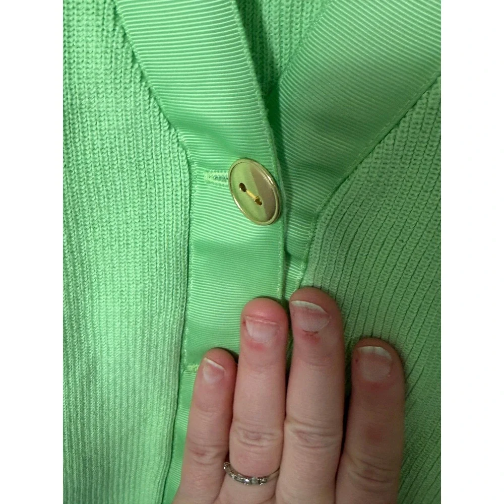 Talbots Cardigan‎ Womens Petite Large Green V-Neck Ribbed Cotton Blend NWT